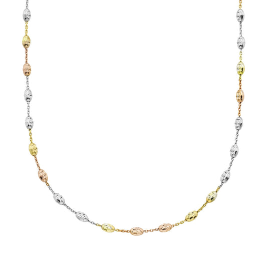 Tri Tone Sterling Silver Moon Cut Chain Necklace 18 Inch