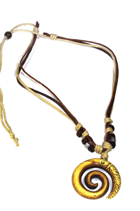 Tribal Spiral Boho Necklace Adjustable Leather Cord