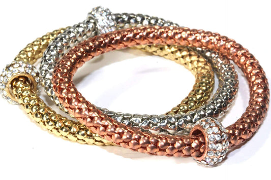 Triple Rope Charm Bracelet Set With Rhinestone Beads