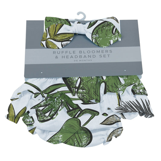 Tropical Leaf Ruffle Bloomers Headband Set Infant Summer