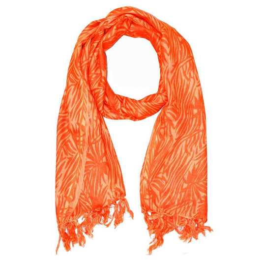 Tropical Plant Print Cotton Tassel Scarf Lightweight Beach