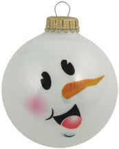 Porcelain White 2 5/8" (67mm) Glass Ball with Snowman Face - 4 Piece Set