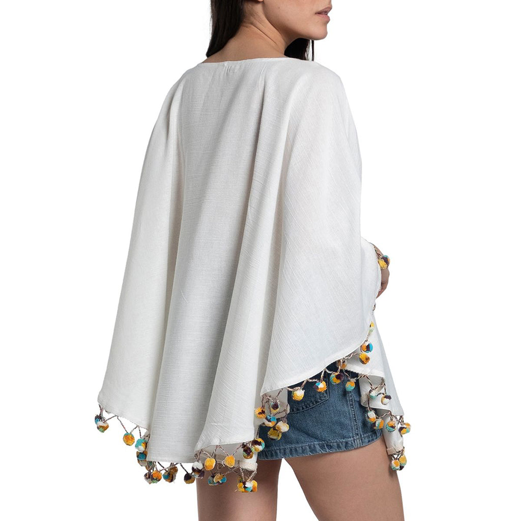 Turkish Cotton Pom Pom Tunic Beach Cover Up One Size Resort Swim Cover