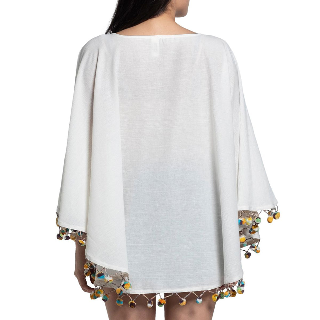 Turkish Cotton Pom Pom Tunic Beach Cover Up One Size Resort Swim Cover