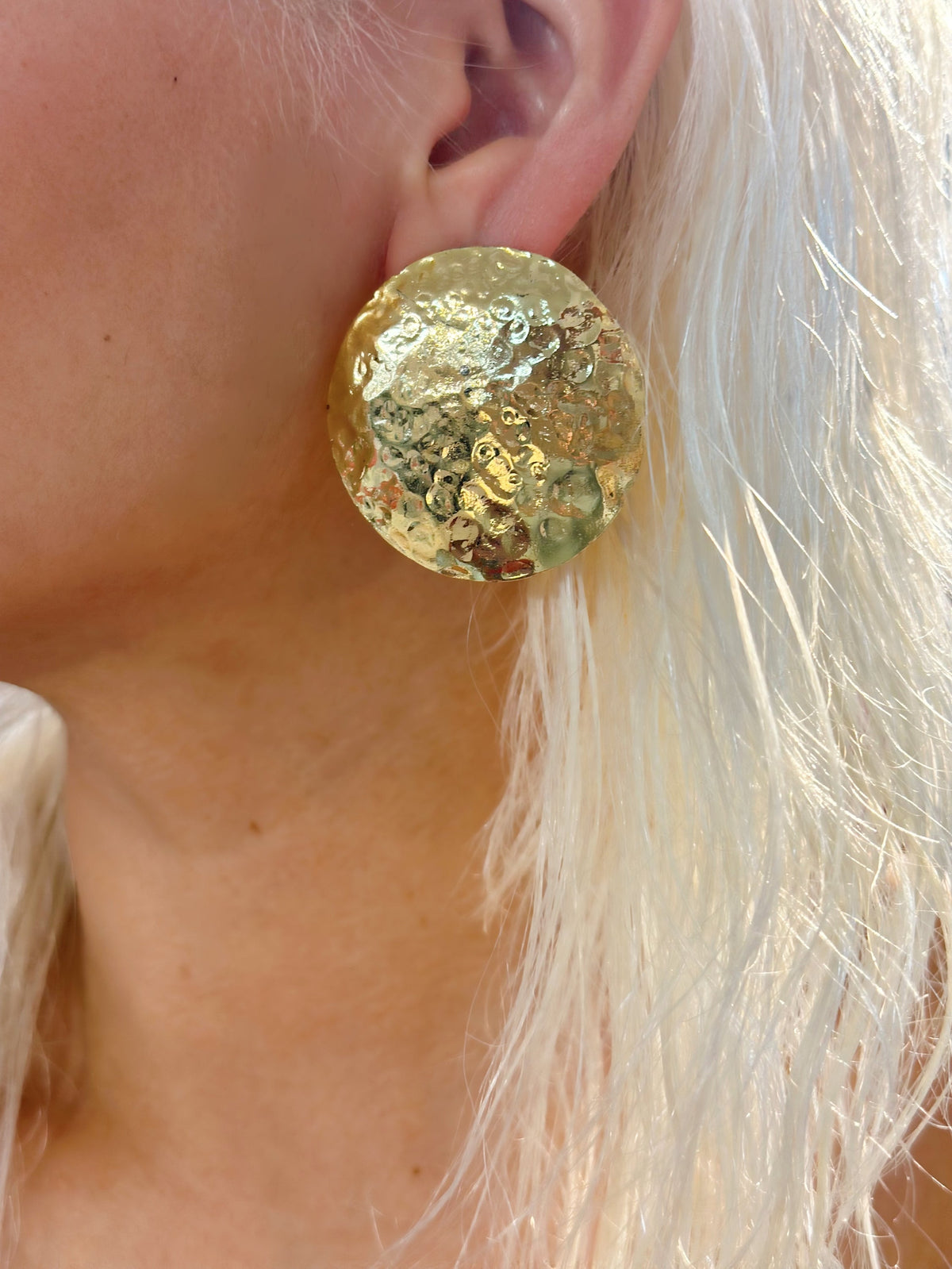 Turkish Gold Medallion Earrings Hammered Disc Statement