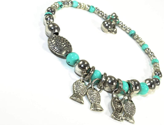 Turquoise Beaded Fish Charm Bracelet For Women Adjustable