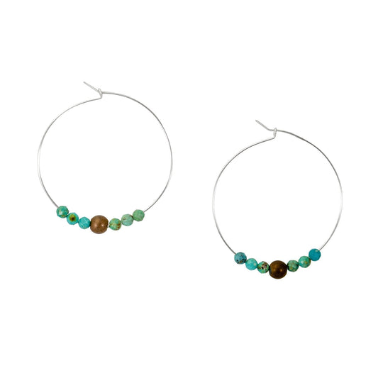 Turquoise Hematite Sterling Silver Boho Hoop Earrings