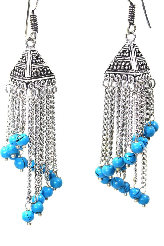 Turquoise Marbled Bead Chandelier Dangle Earrings 3 Inch