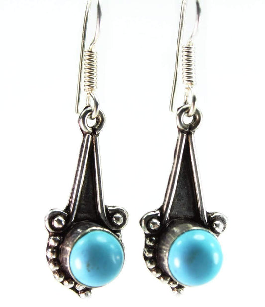Turquoise Round Stone Drop Earrings Sterling Style