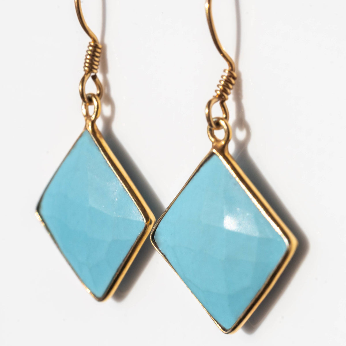 Turquoise Square Drop Earrings Goldplated Lightweight Dangle