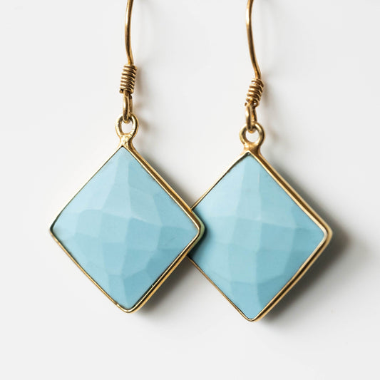 Turquoise Square Drop Earrings Goldplated Lightweight Dangle