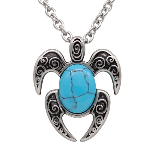 Turquoise Turtle Necklace Silver Pendant Beach Jewelry