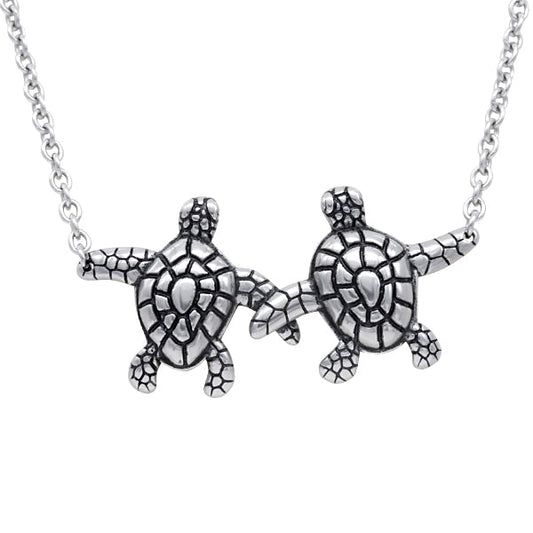 Turtle Friendship Necklace Two Turtles Silver Pendant