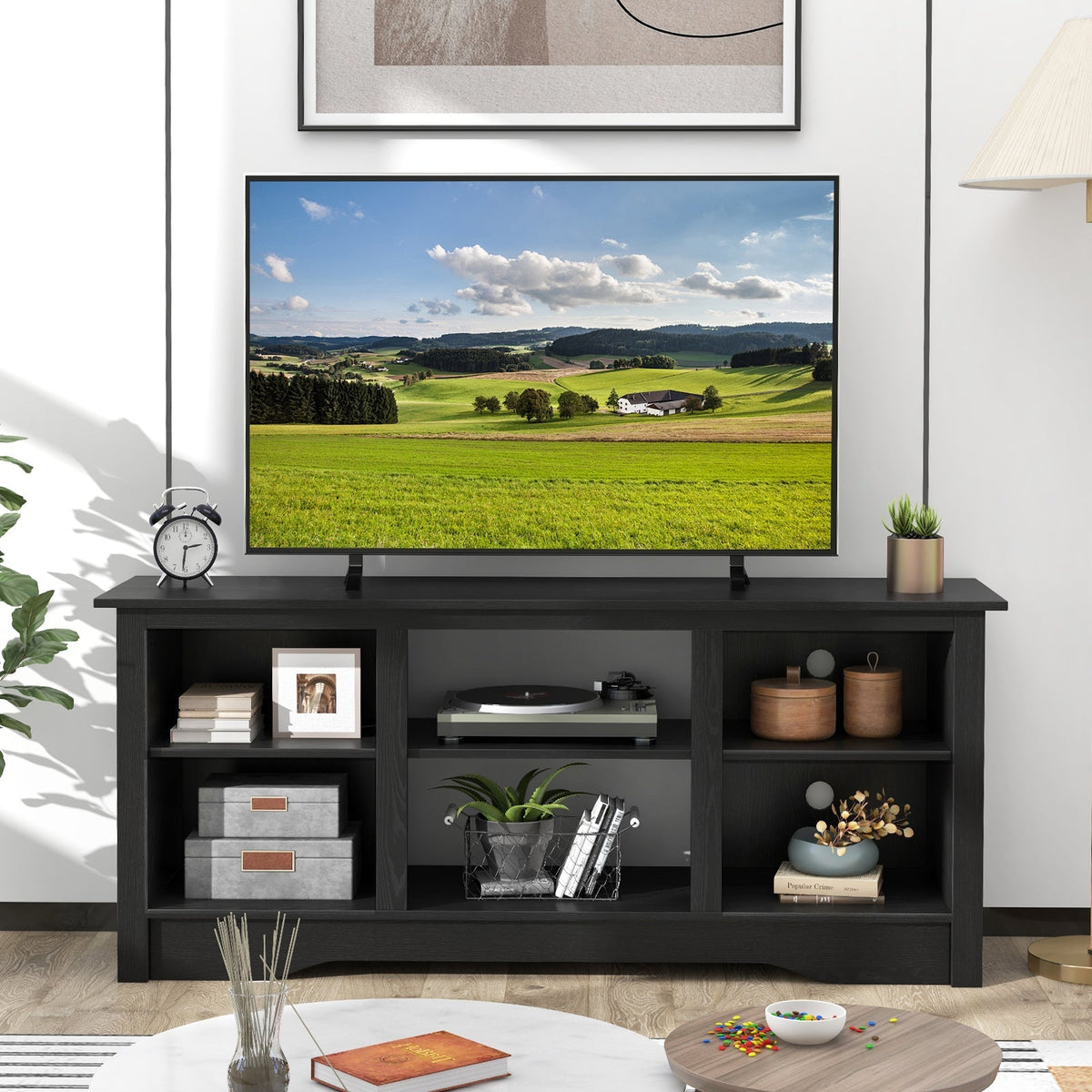 TV Stand for up to 65 Inch Flat Screen TVs with Adjustable Shelves for 18 Inch Electric Fireplace (Not Included)