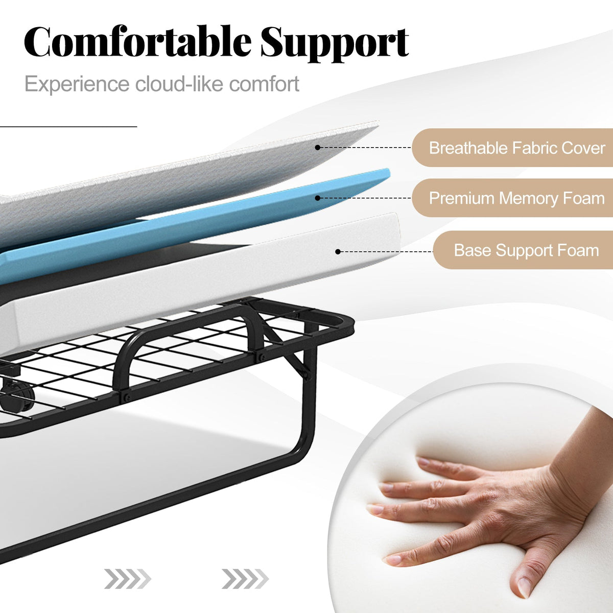 Cot Size Folding Bed with Memory Foam Mattress and Pillow