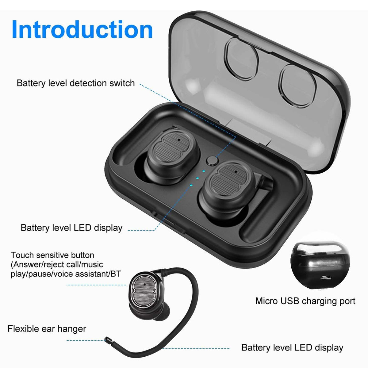 Auriculares inalámbricos TWS 5.0 IPX4 táctiles intrauditivos estéreo