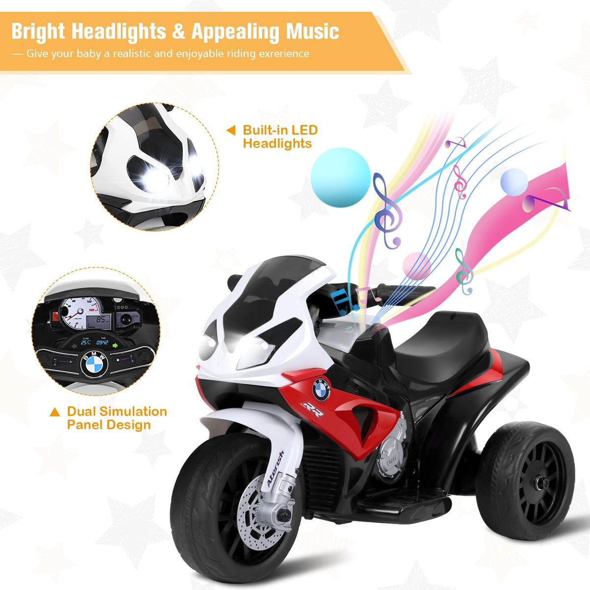 6V Kids 3 Wheels Riding BMW Licensed Electric Motorcycle-Red