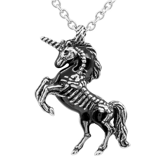 Unicorn Skeleton Necklace Gothic Silver Pendant Jewelry