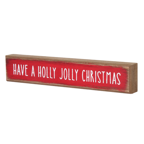 Holly Jolly Christmas Wooden Shelf Sitter Sign Holiday Mantel Shelf Decor Rustic Farmhouse