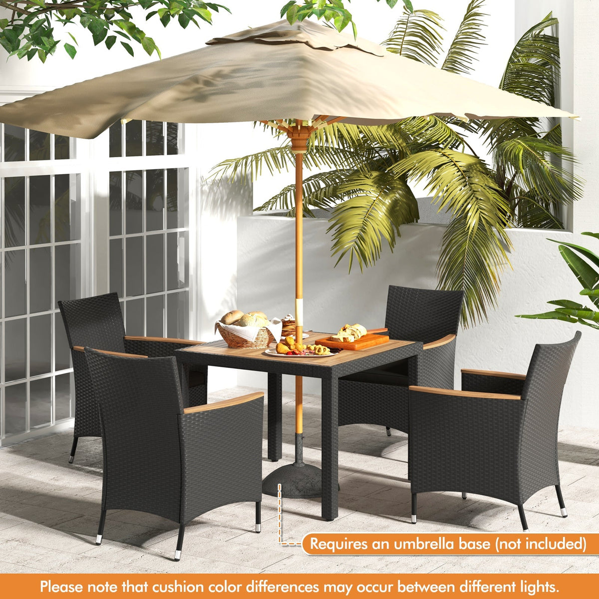 5 Pieces Patio Dining Table Set for 4 with Umbrella Hole