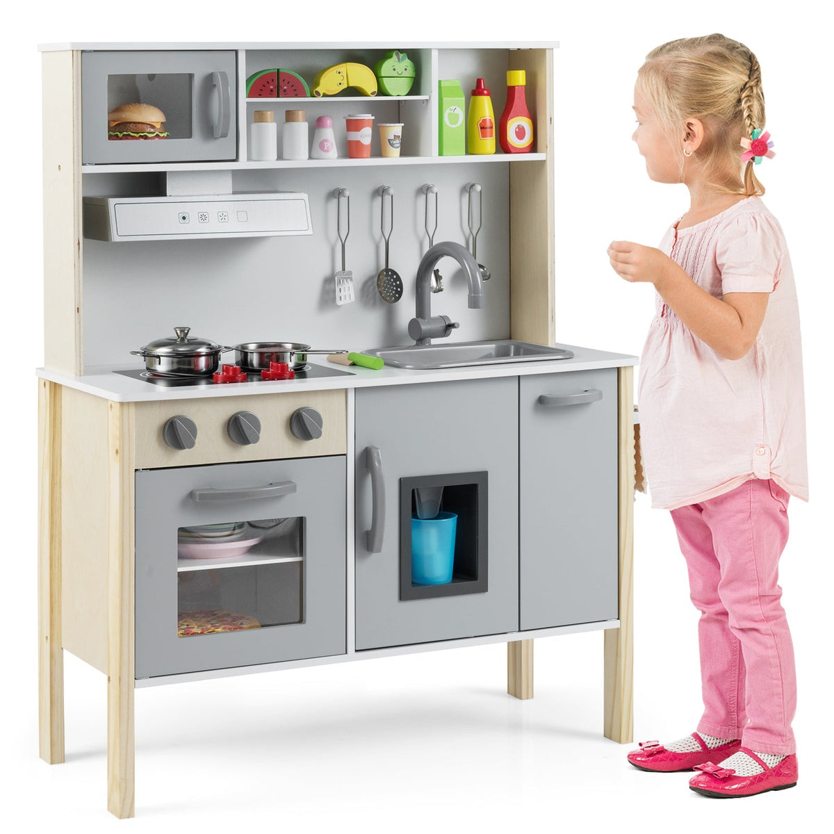 Wooden Pretend Play Kitchen Set for Toddlers