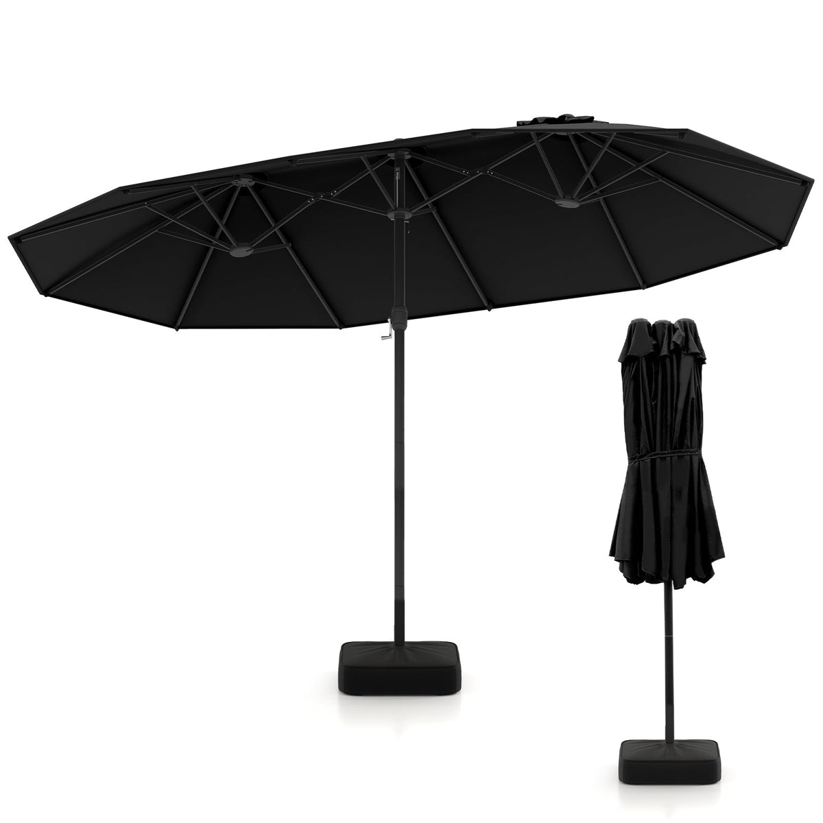 15 Feet Double-Sided Twin Patio Umbrella with Crank and Base