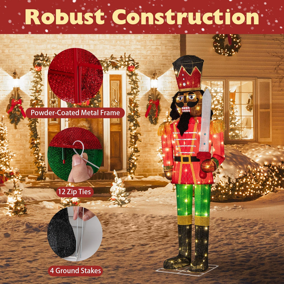 Set of 2 5 FT Lighted Christmas Nutcracker with Glitter Sword