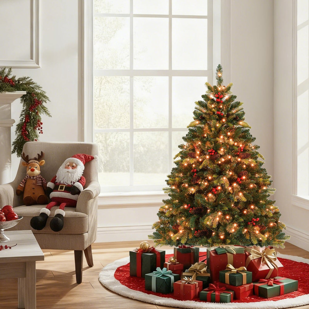 5/6/7/8 FT Artificial Christmas Tree with LED Lights and Remote APP Control