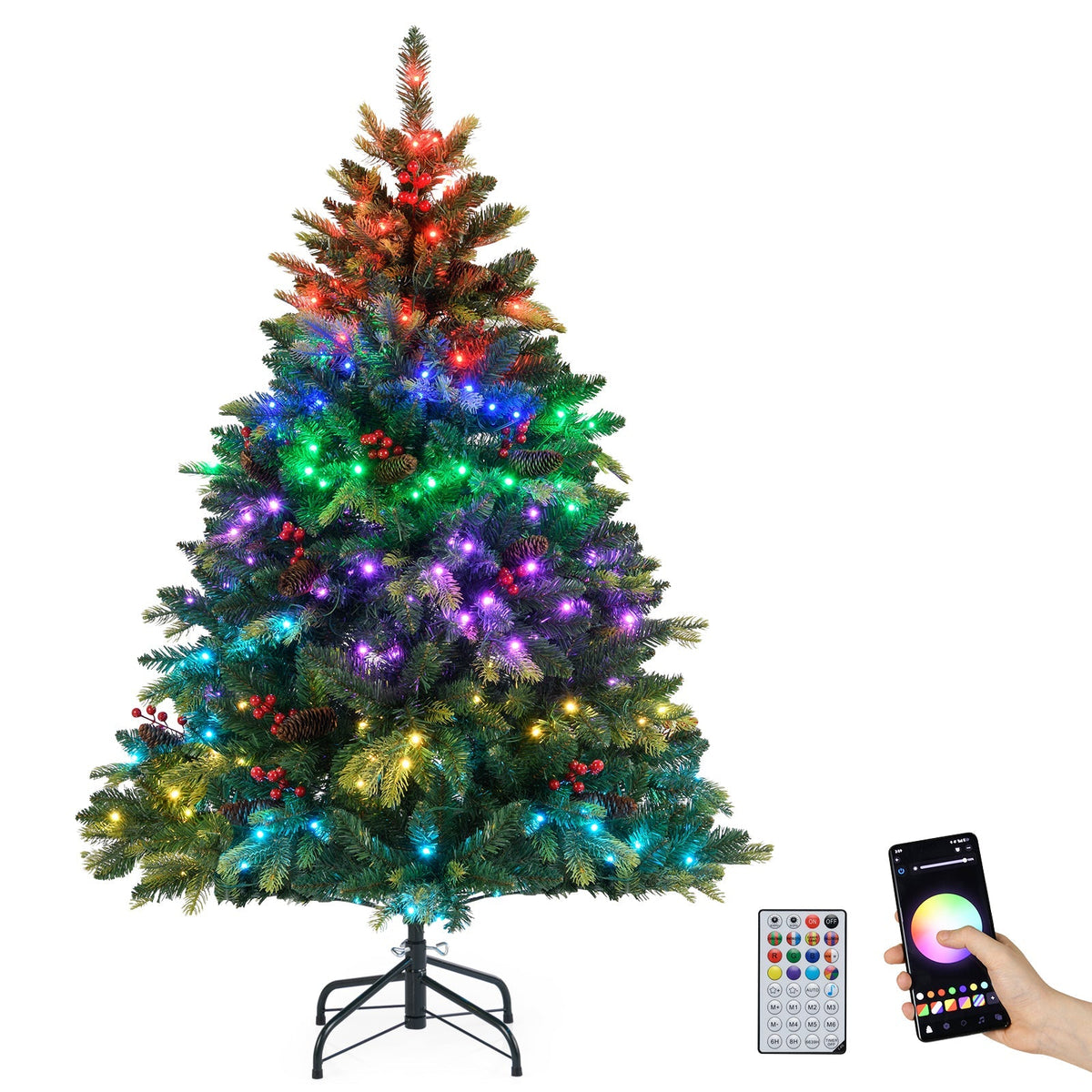 5/6/7/8 FT Artificial Christmas Tree with LED Lights and Remote APP Control