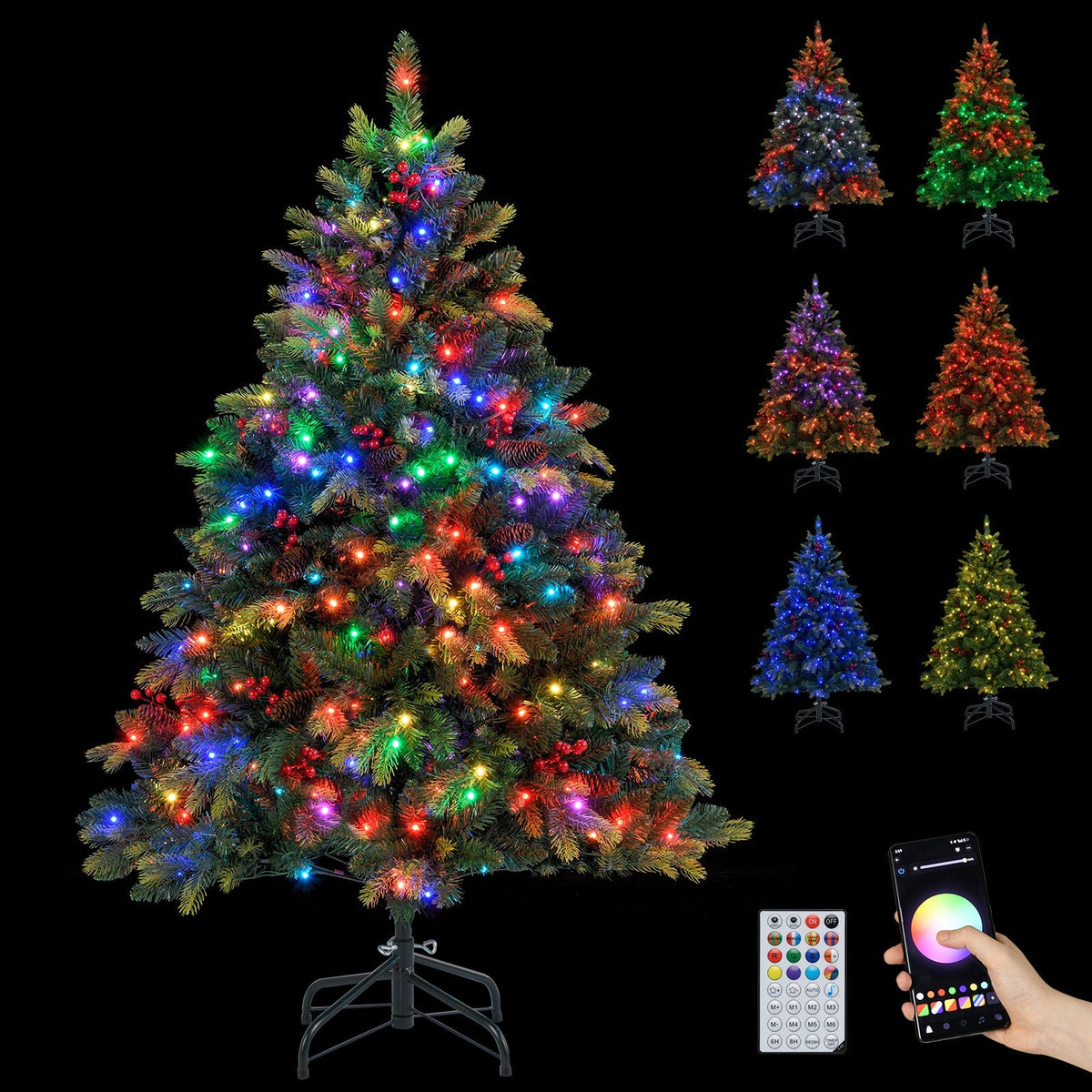 5/6/7/8 FT Artificial Christmas Tree with LED Lights and Remote APP Control