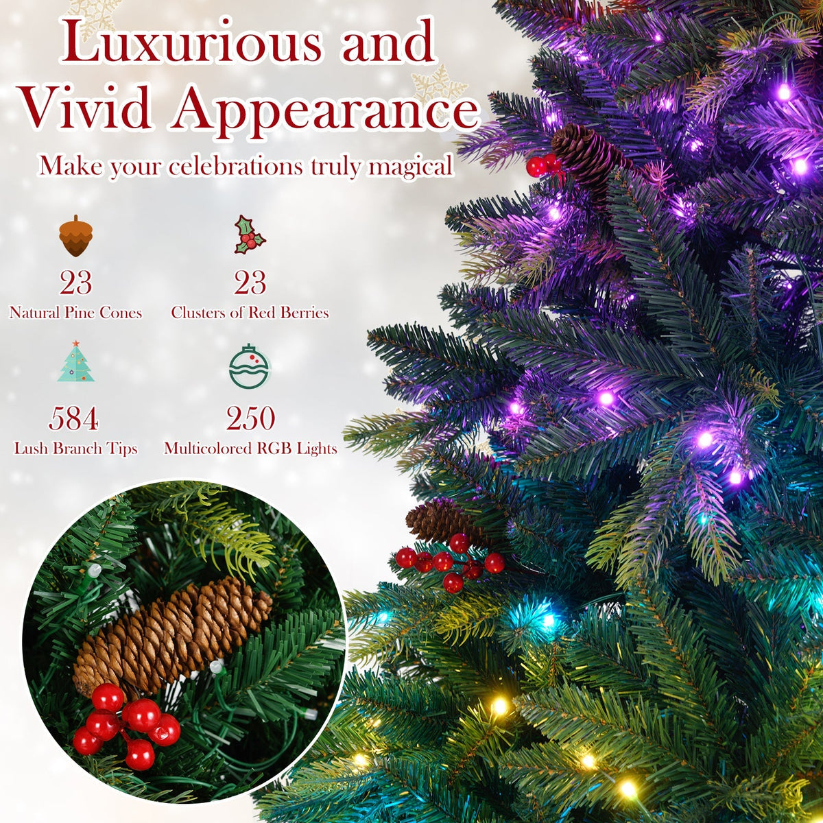 5/6/7/8 FT Artificial Christmas Tree with LED Lights and Remote APP Control