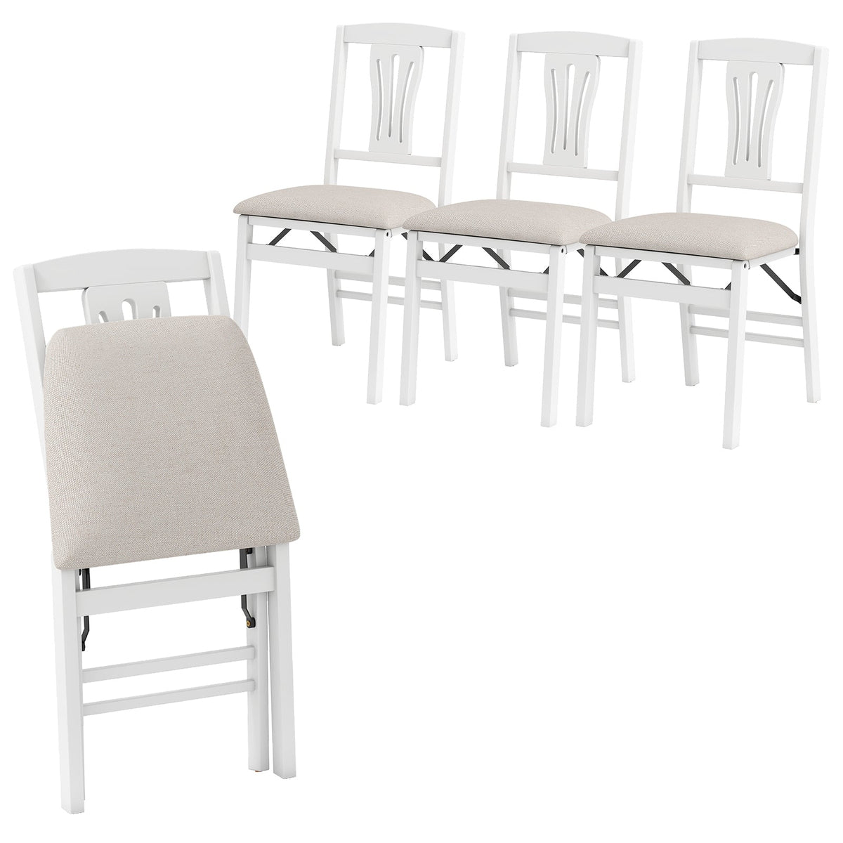 Folding Kitchen Chairs Set of 4 Upholstered Dining Chairs with Comfy Padded Seats-White