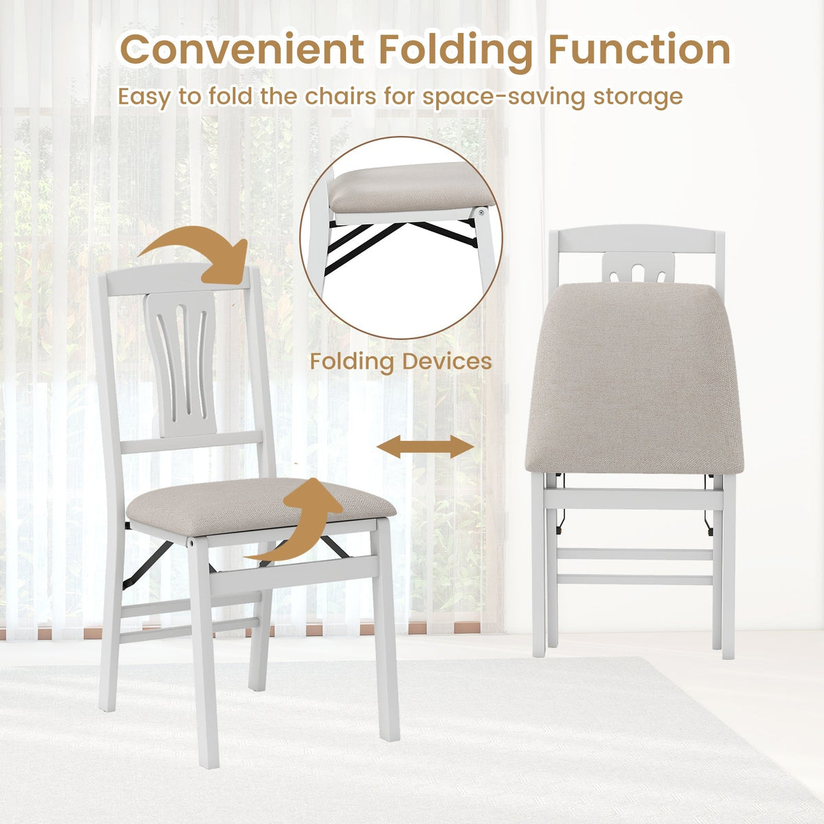 Folding Kitchen Chairs Set of 4 Upholstered Dining Chairs with Comfy Padded Seats-White