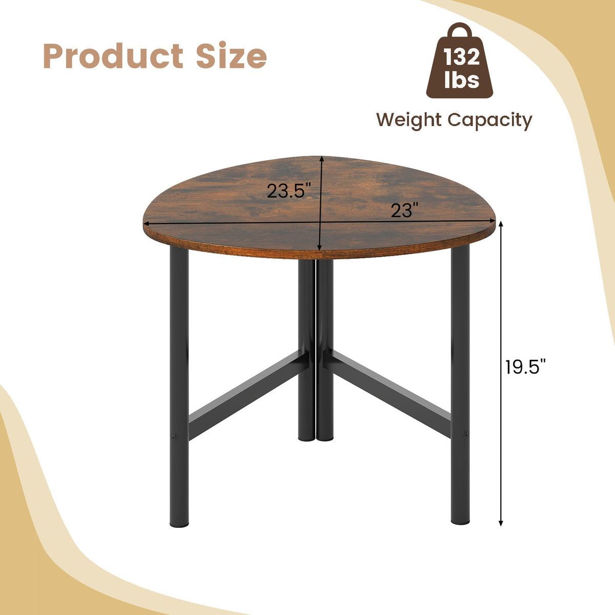 Set of 2 Triangle Coffee Table Oval with Metal Legs
