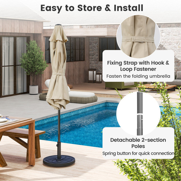 3-Piece Patio Picnic Table Set: Adjustable Wooden Picnic Table + Umbrella + Umbrella Base