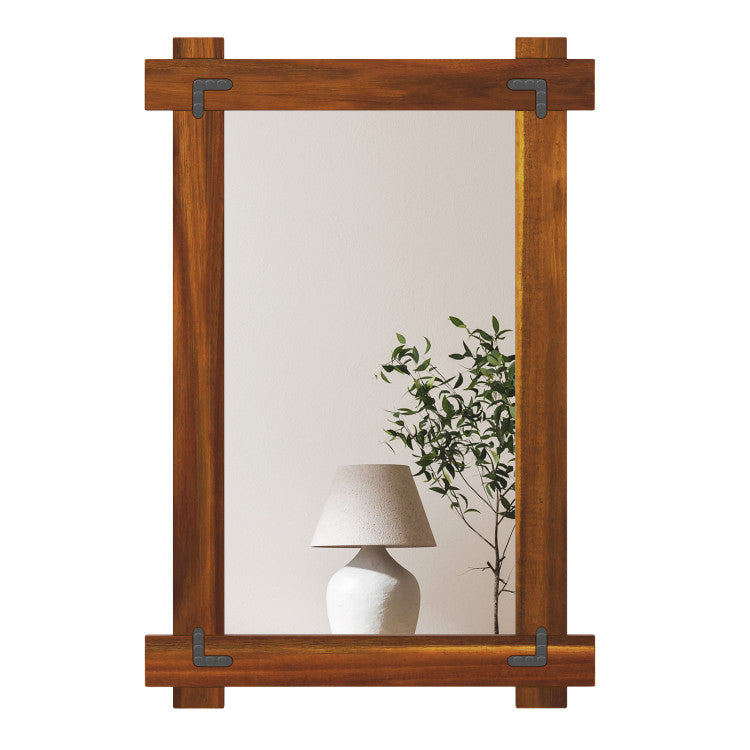 Acacia Wood Mirror & Electric Fireplace TV Stand Set - Rustic Vintage Home Heating Bundle