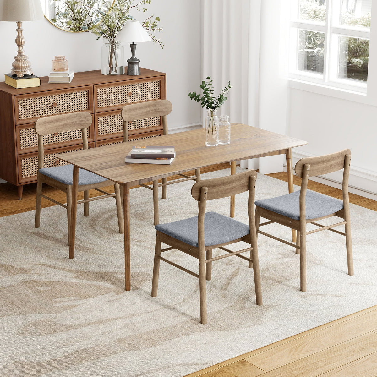 Fabric Upholstered Kitchen Armless Dining Chairs with Rubber Wood Frame Set of 4-Oak