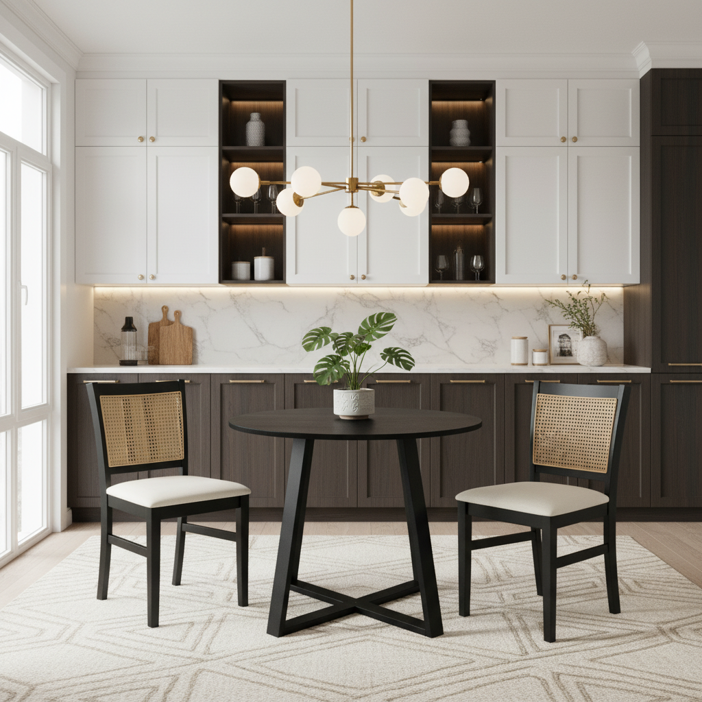 3-Piece Mid-Century Dining Set with 36‚Äù Round Pedestal Table and 2 Farmhouse Rattan Dining Chairs