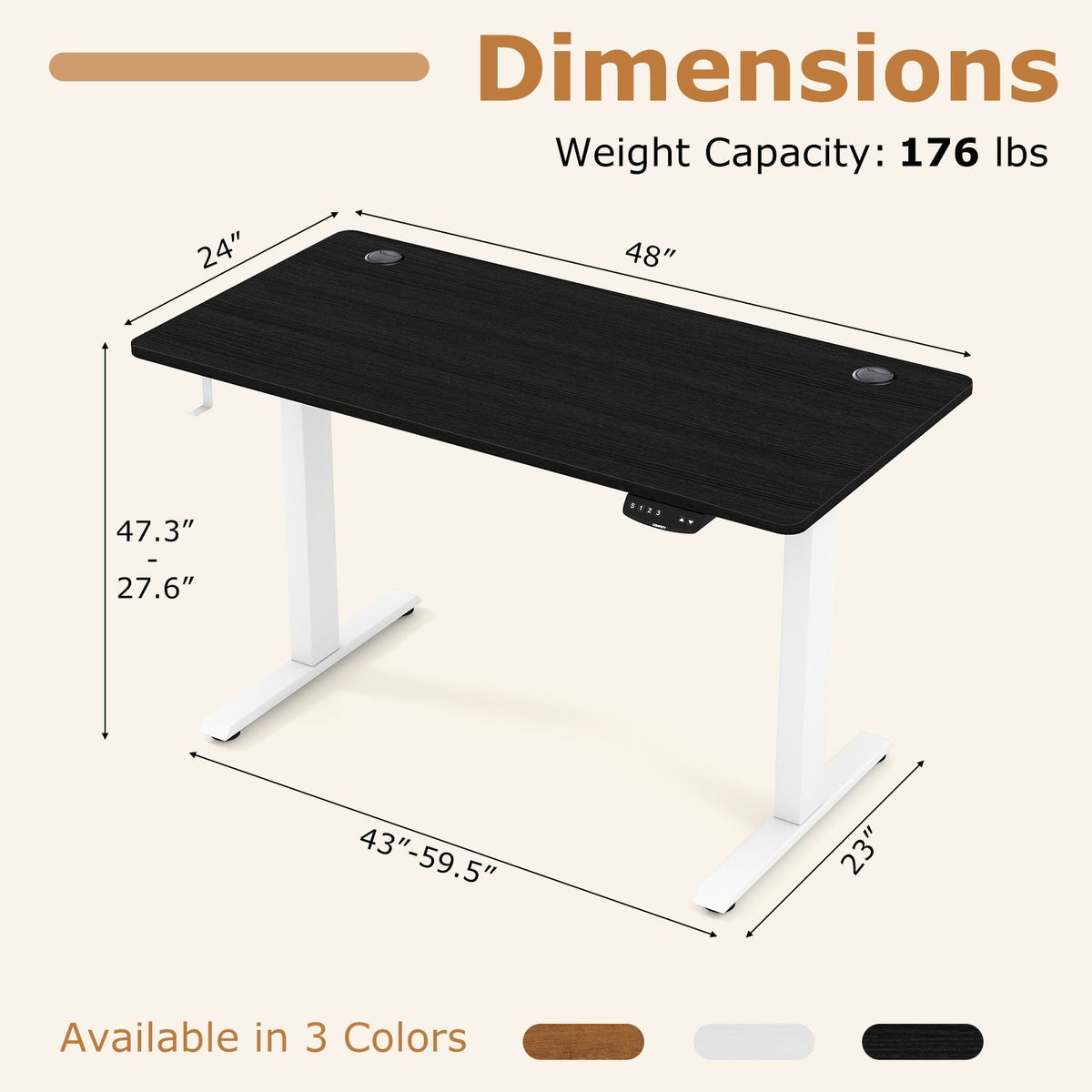 Electric Standing Desk Height Adjustable with 3 Memory Heights Black