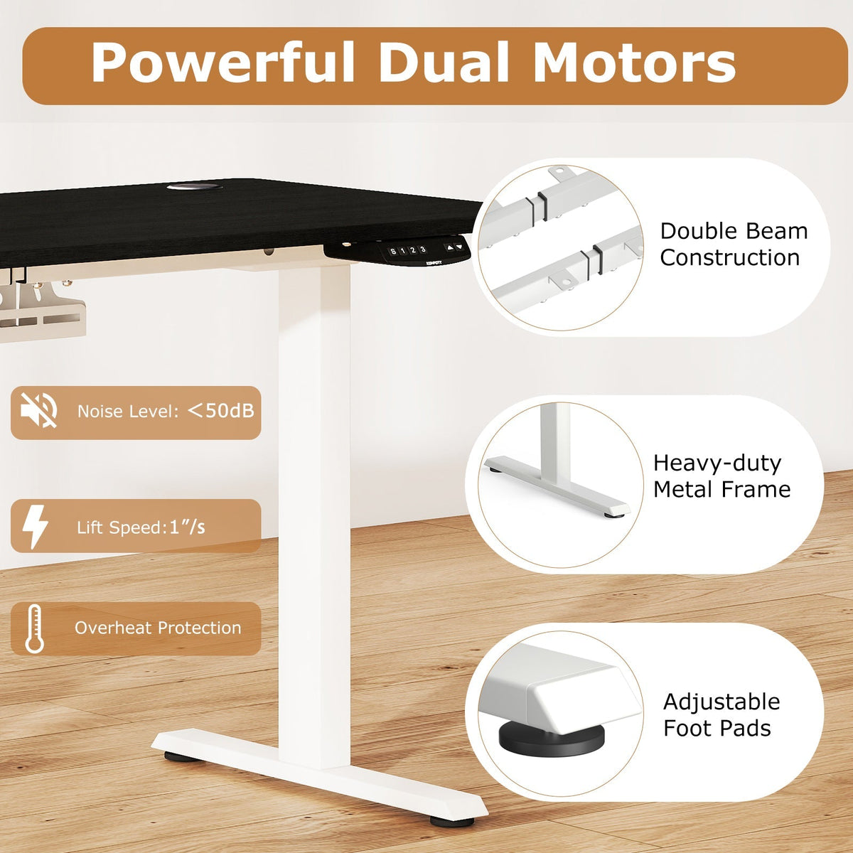 Electric Standing Desk Height Adjustable with 3 Memory Heights Black