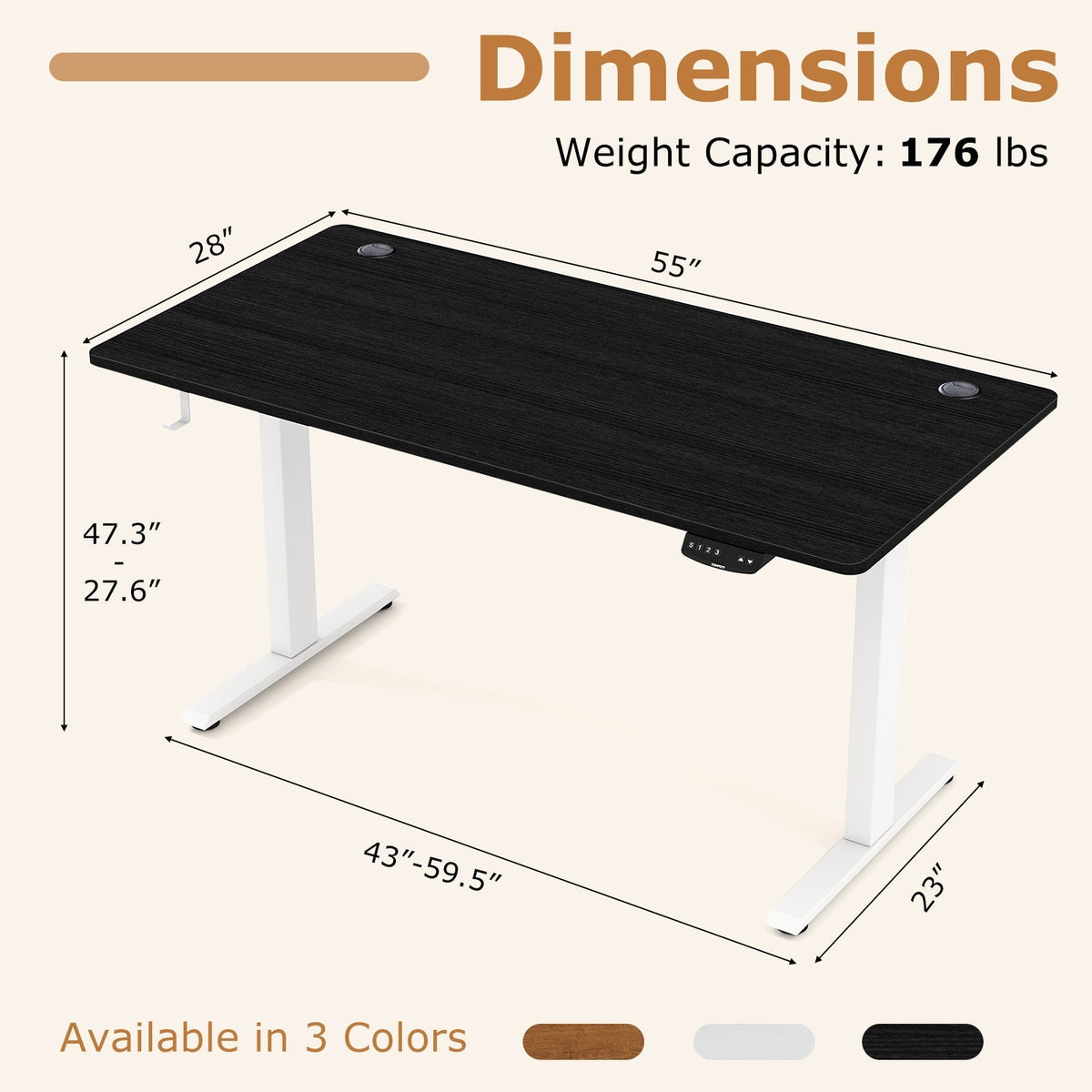 Electric Standing Desk Height Adjustable with 3 Memory Heights Black