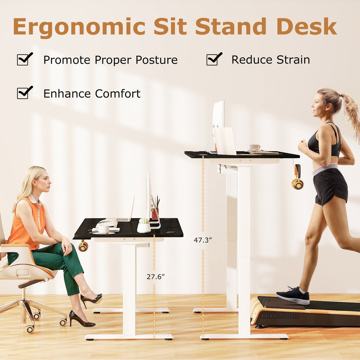 Electric Standing Desk Height Adjustable with 3 Memory Heights Black