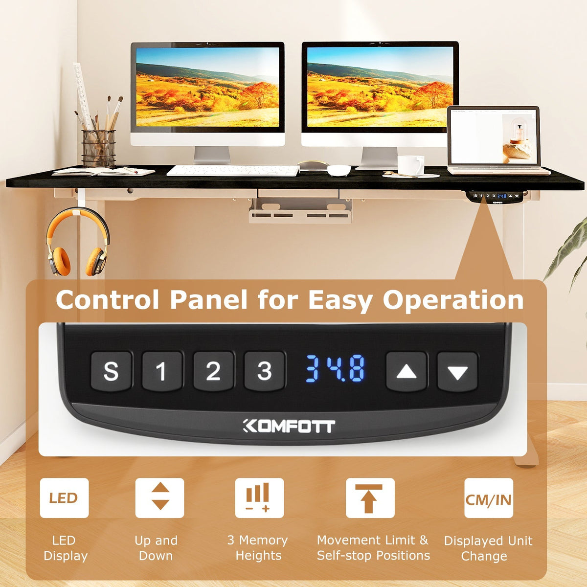 Electric Standing Desk Height Adjustable with 3 Memory Heights Black