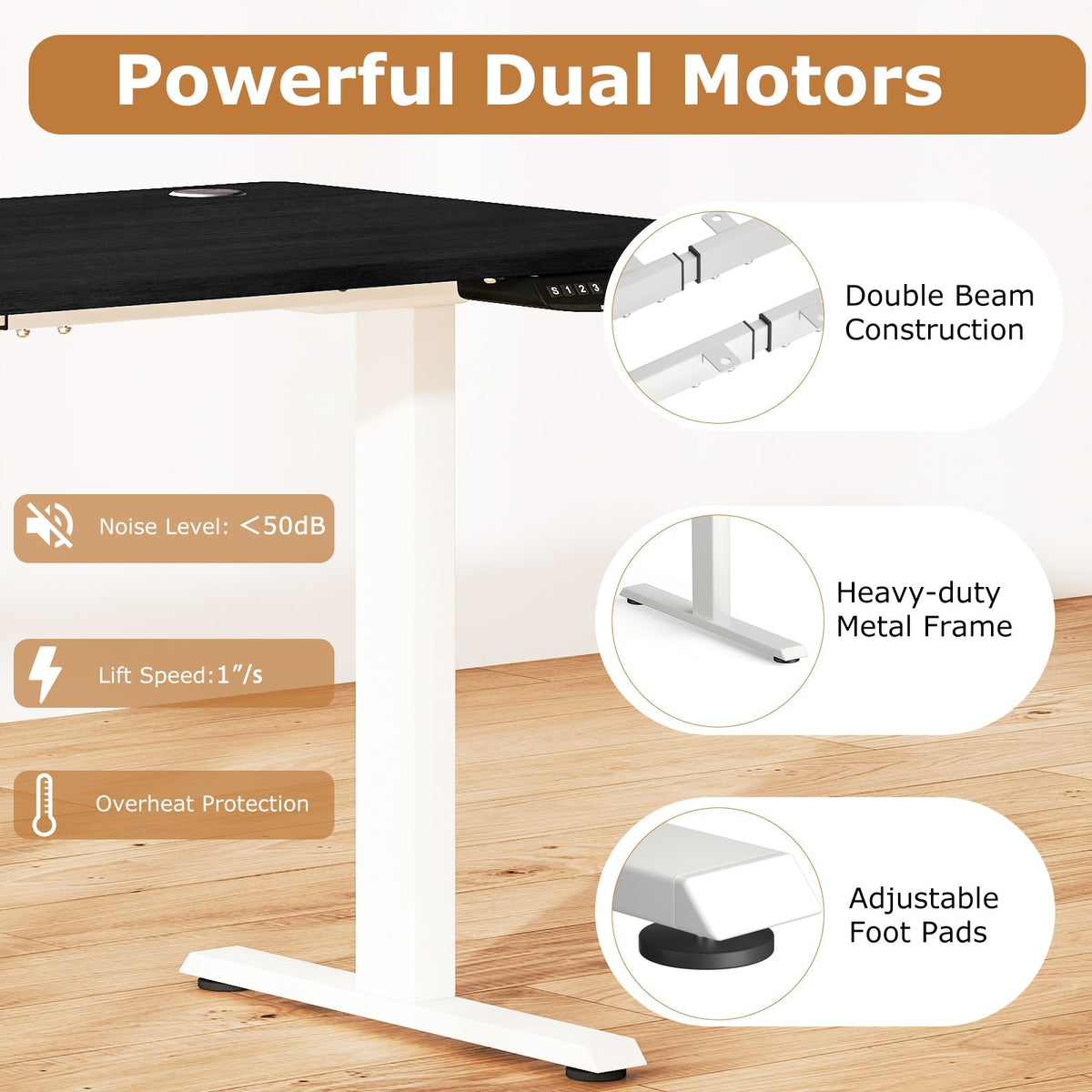 Electric Standing Desk Height Adjustable with 3 Memory Heights Black