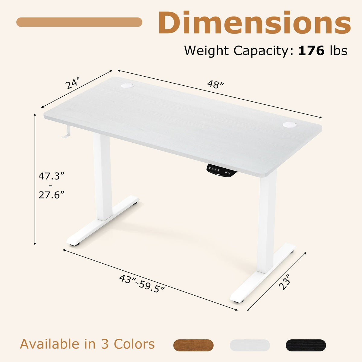 Electric Standing Desk Height Adjustable with 3 Memory Heights White