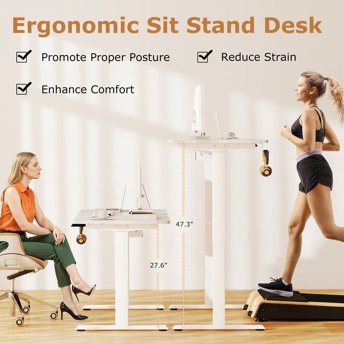 Electric Standing Desk Height Adjustable with 3 Memory Heights White