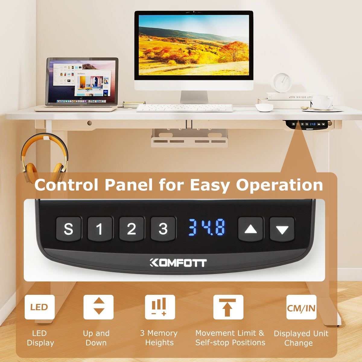 Electric Standing Desk Height Adjustable with 3 Memory Heights White