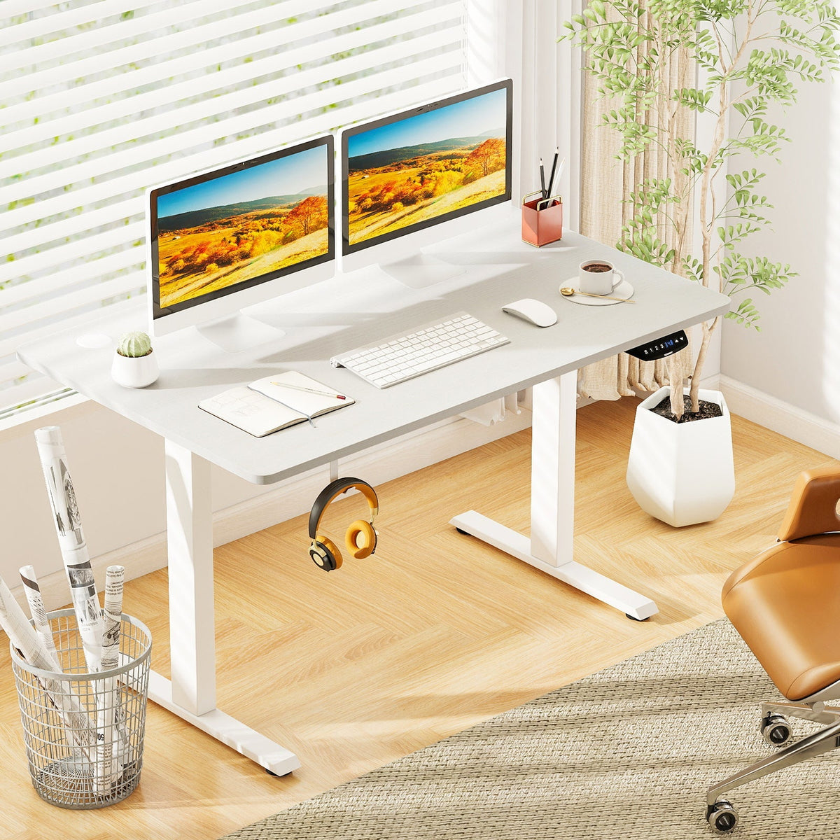 Electric Standing Desk Height Adjustable with 3 Memory Heights White