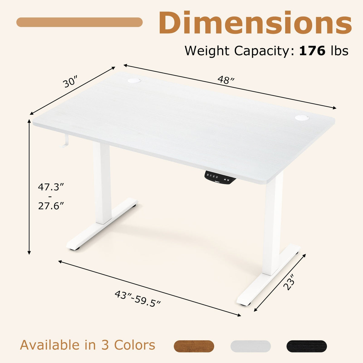 Electric Standing Desk Height Adjustable with 3 Memory Heights White