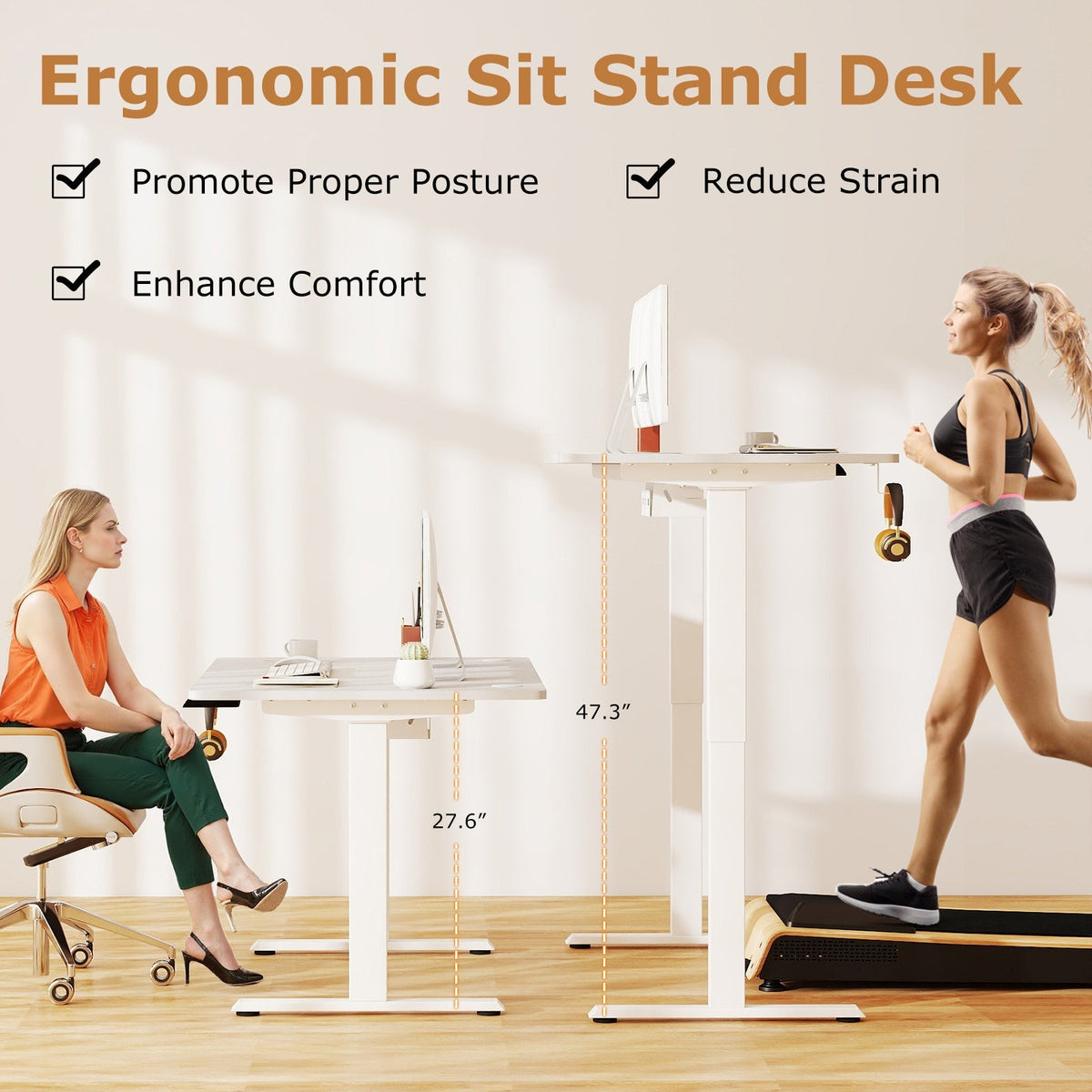 Electric Standing Desk Height Adjustable with 3 Memory Heights White